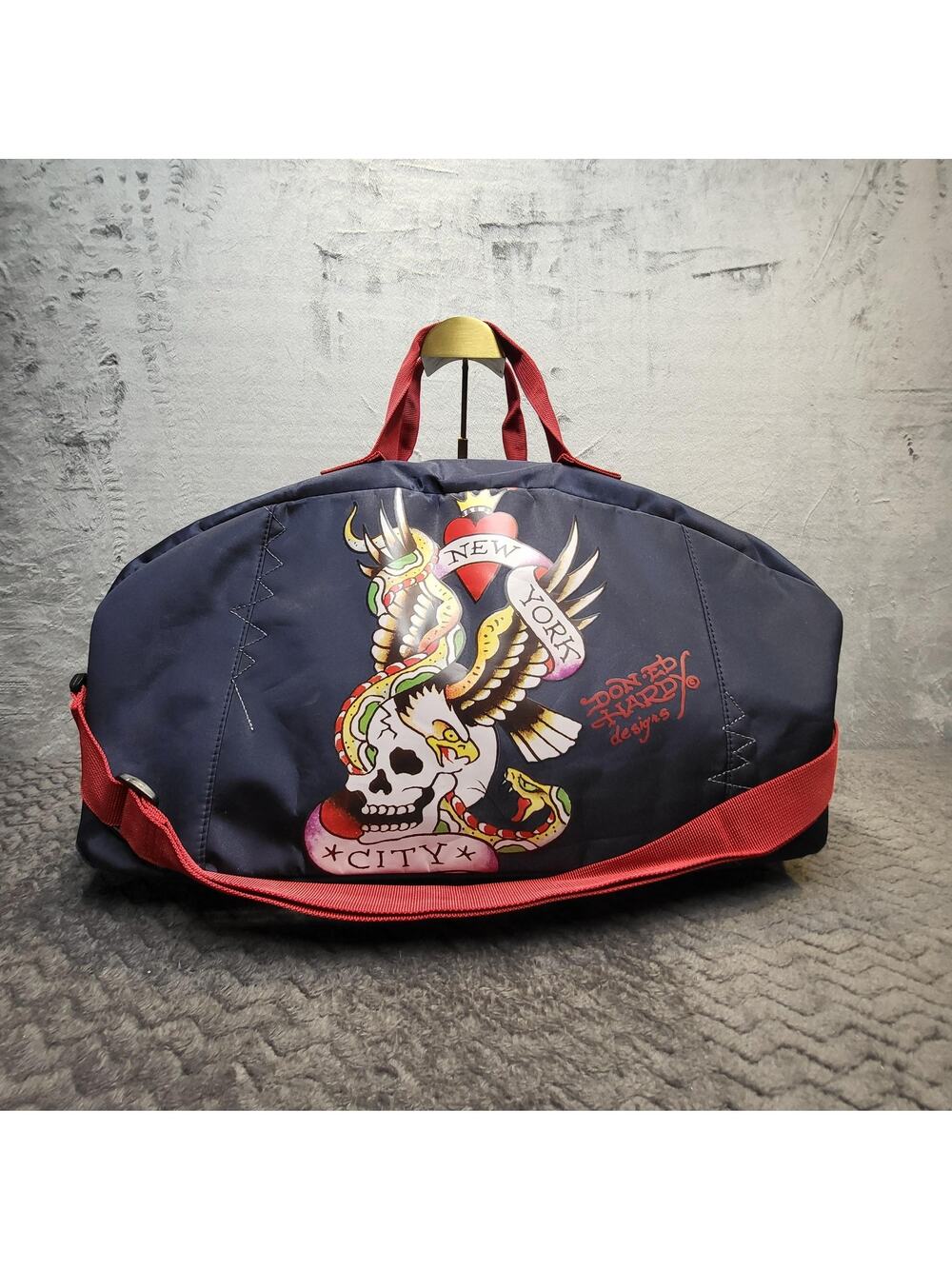 Ed Hardy Blue Don Duffle Bag Skull Graphic New York City Tattoo Soft Travel Gym